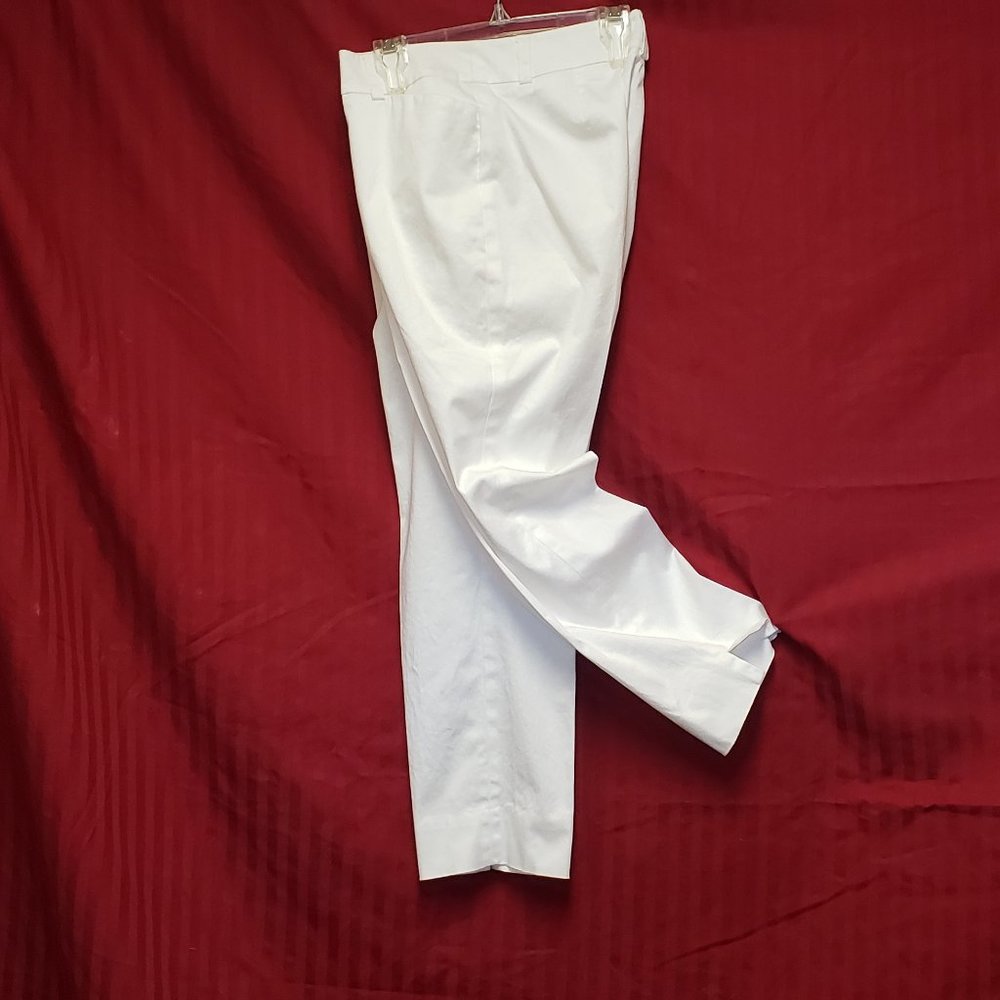 Size 4P (Petite) white colored Anne Klein Stretch Straight Leg Angle Pants.